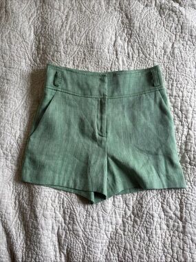 VERONICA BEARD Tailored Herringbone High Waisted Shorts Linen Blend Size 2